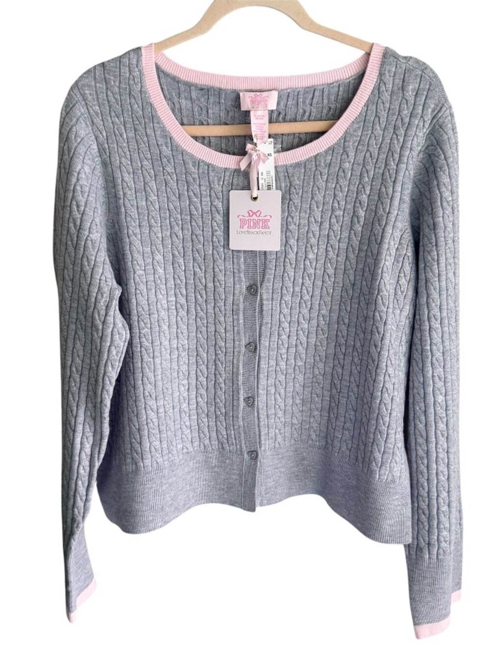 Victoria's Secret PINK x LoveShackFancy Gray Pink Cable Knit Cardigan
